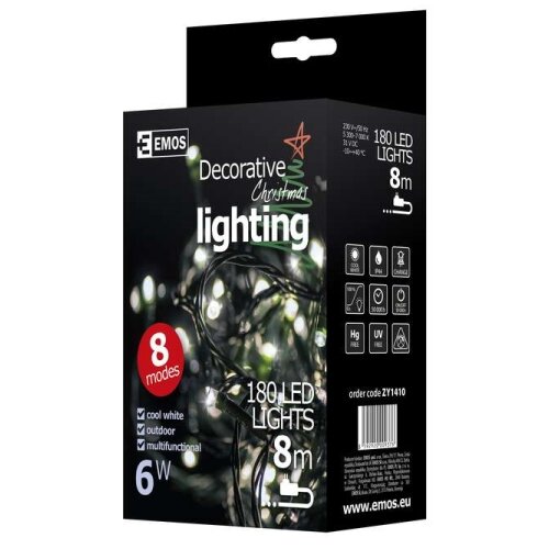  LED spolja&amp;scaron;nji božićni lanac CHAIN 180xLED/8 funkcija 8m IP44 hladno belo Slike