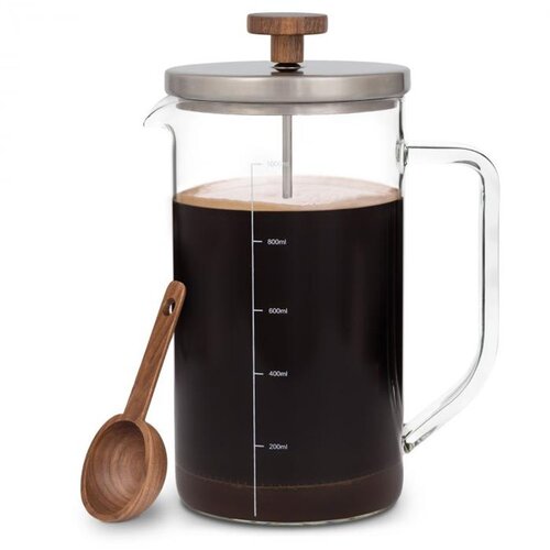 Klarstein Glaswerk Ristretto, french press, 1 liter, borosilikatno steklo, nerjavno jeklo, oreh Slike