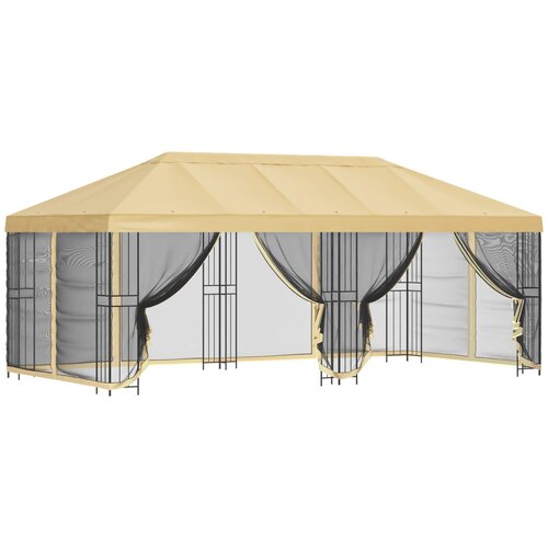 vidaXL Paviljon s stenami 6 x 3 m Krem Poliester in jeklo 190, (5000218861) Cene