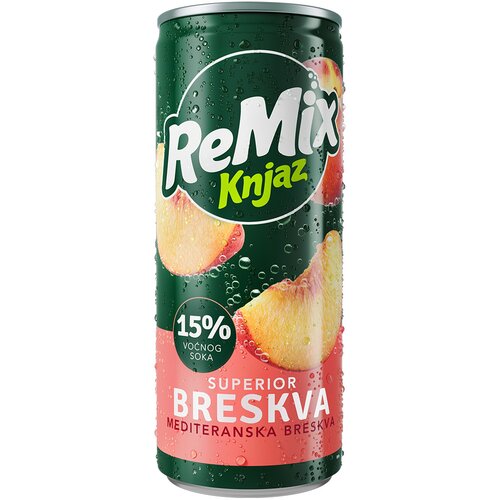 Knjaz Milo&amp;scaron; Knjaz Remix Gazirani sok Breskva, 0.33l Slike
