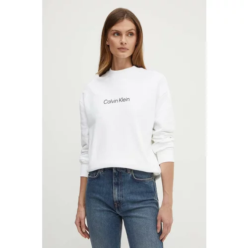 Calvin Klein Bombažen pulover ženska, bela barva