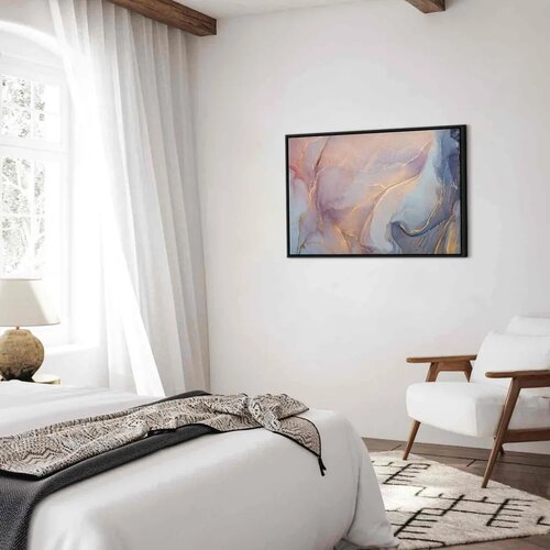  Slika - Pink and blue marble - abstract watercolour with gold accents 120x80 U crnom drvenom okviru Slike