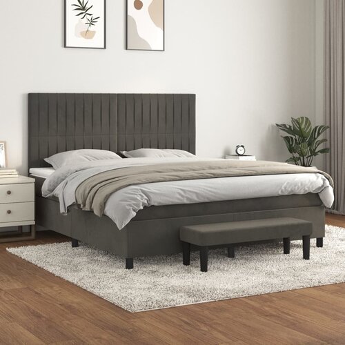 VidaXL Box spring postelja z vzmetnico temno siva 180x200 cm žamet Slike