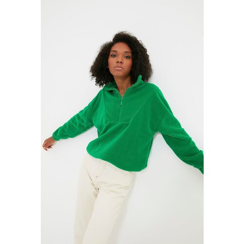 Trendyol Green Zipper Detailed Fleece Knitted Sweatshirt Slike