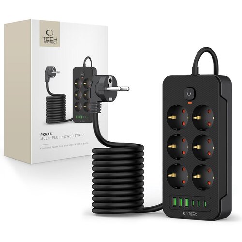 TECH-PROTECT PC6X6 POWER STRIP 3 USB & 3 TYPE-C & 6 VTIČNIC 200CM ČRN, (21980294) Cene