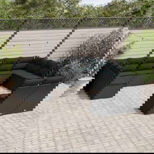 vidaXL Vrtna sedežna garnitura 11-delna z blazinami črn poli ratan Cene