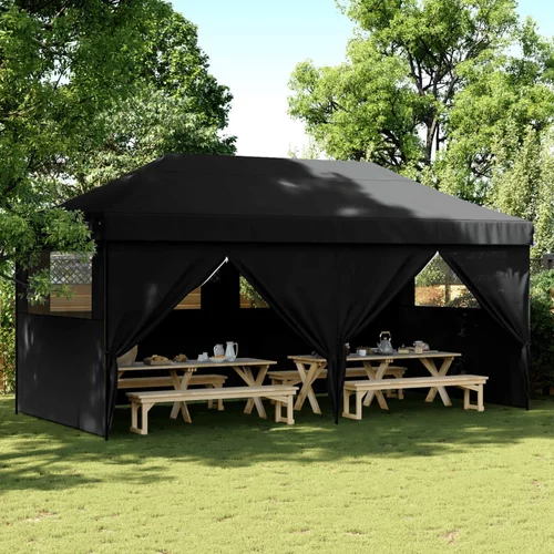 Sklopivi prigodni šator za zabave s 4 bočna zida crni
