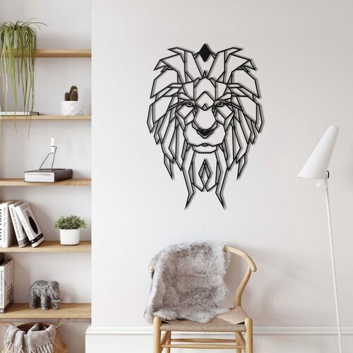 Wallxpert metalni zidni ukras 5155, geometrijska glava lava, 42 x 60 cm, crni Cene