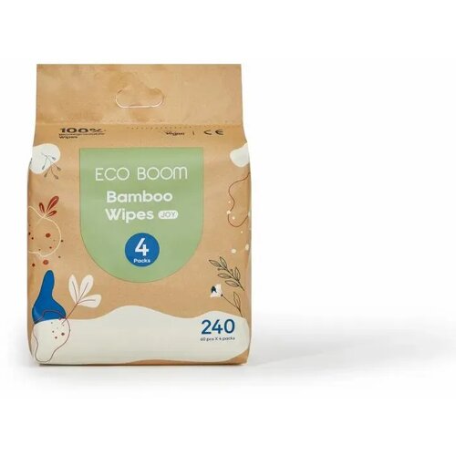 Eco boom joy biorazgradive vlazne maramice za bebe od bambusa, 4x60kom Slike