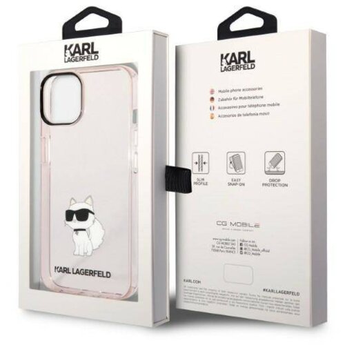Karl Lagerfeld KLHCP14SHNCHTCP za&amp;scaron;čita ovitek za iphone 14 prozorno roza - iml nft choupette logo Slike
