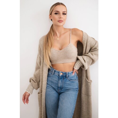 Kesi Włoski Cardigan with pockets dark beige Slike