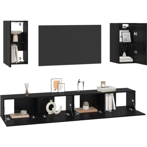 VidaXL TV Kabinet za Zid s policom s pohranom s vratima 6 pcs Crni hrast Konstruirano drvo Slike