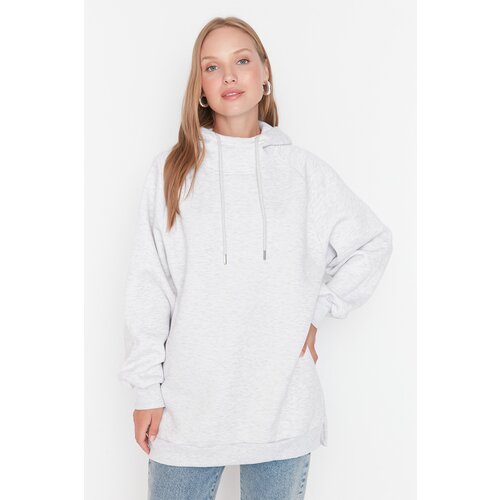 Trendyol Gray Hooded Oversize Rayon Knitted Sweatshirt. Slike