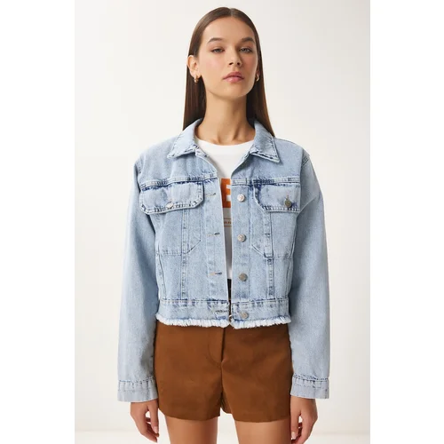 Happiness İstanbul Women's Light Blue Tassel Detailed Denim Jacket