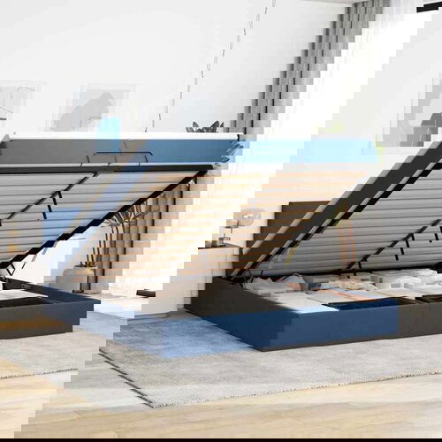  Otomanski krevet s madracem plavi 200x200 cm od tkanine Slike