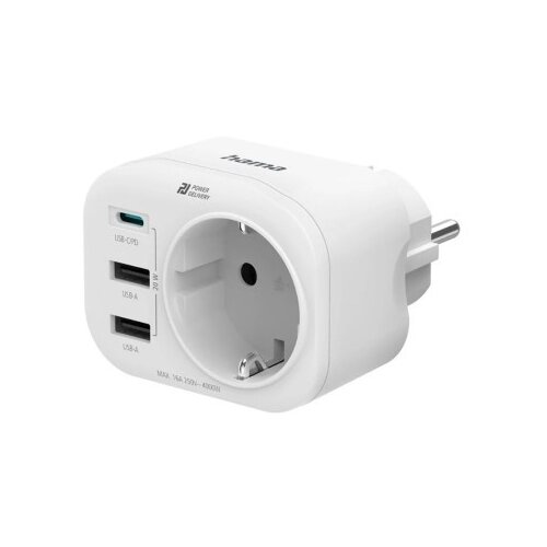 Hama 4047443498359 Strujni adapter 1xusb-c, 2x usb-a 1x uzemlj. 20w pd, beli ( 223342 ) Cene