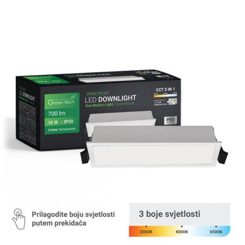  LED downlight Green Tech 10W, 3 CCT, pravokutni Cene