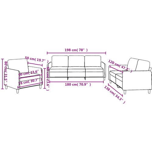 3-dijelni set sofa s jastucima crvena boja vina od tkanine Slike