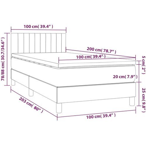 vidaXL Krevet box spring s madracem LED crni 100x200 cm od tkanine Cijene