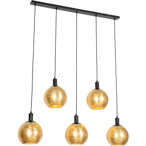 QAZQA Dizajnerska viseča svetilka črna z zlatim steklom 5 luči - Bert