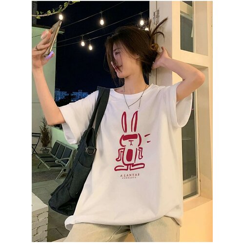 Know Women's White Rabbit Print Oversized T-shirt Cene