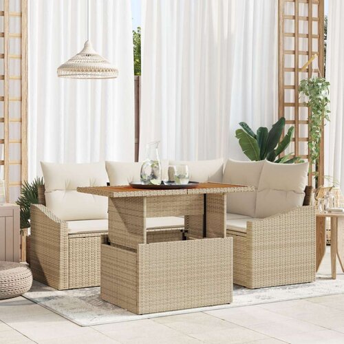  5 Dijelni Vrtni Sofa Set s Jastučićima Bež Poly Rattan Cijene