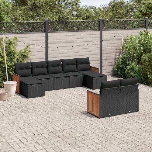 vidaXL 9-dijelni set vrtnih sofa s jastucima crni od poliratana Cijene