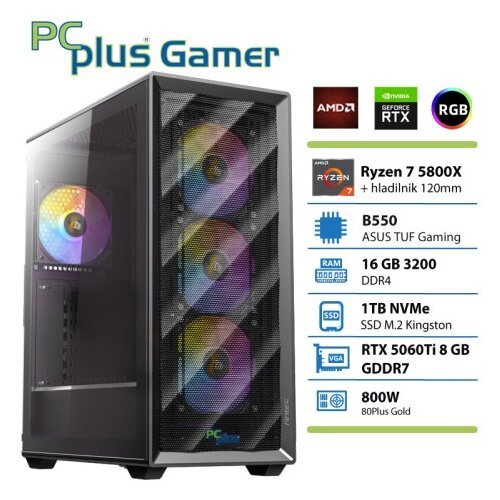 PCPLUS Gamer Ryzen 7 5800X 16GB 1TB SSD RTX 5060Ti 8GB gaming namizni računalnik Cene
