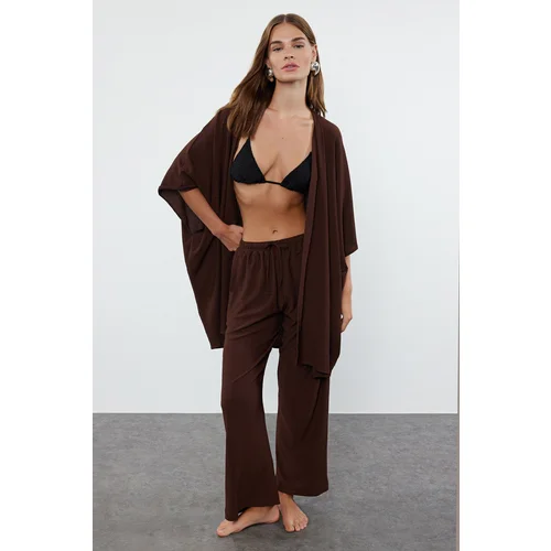 Trendyol Brown Woven Crepe Kimono Trouser Set