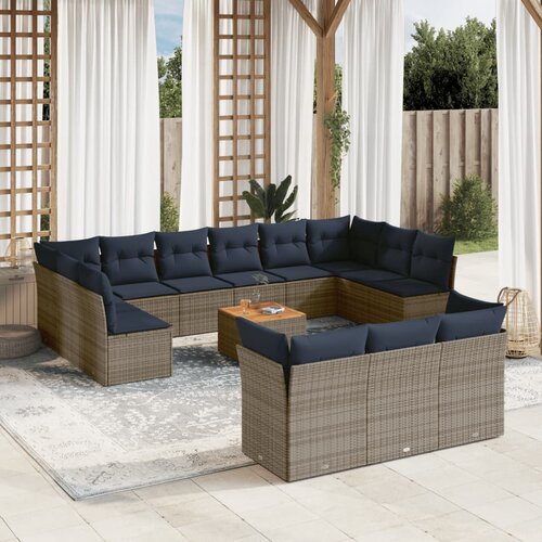 vidaXL 14-dijelni set vrtnih sofa od poliratana s jastucima sivi Cijene