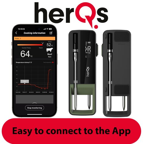 HerQs Double Max - Termometer za žar - Kuhinjski termometer, žar, digitalni, temperatura jedra, termometer za meso, Bluetooth, aplikacija, brezžični, (20939184) Slike