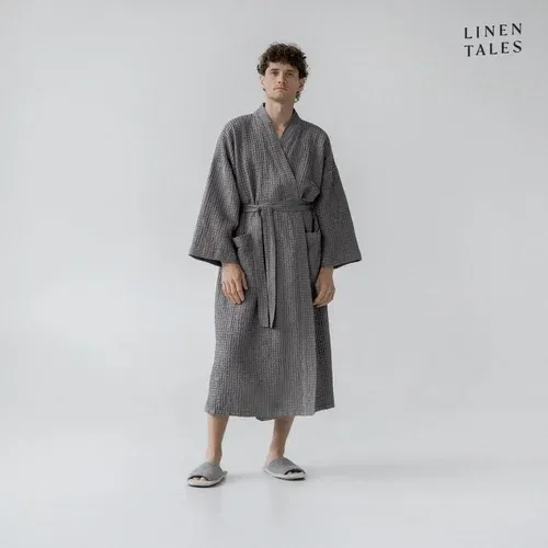 Linen Tales Tamno sivi kućni ogrtač veličine S/M Honeycomb -