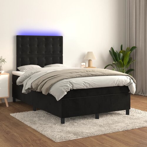 Krevet box spring s madracem LED crni 120 x 200 cm baršun Cene
