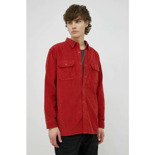 Levi's Košulja od samta za muškarce, boja: crvena, relaxed, s klasičnim ovratnikom