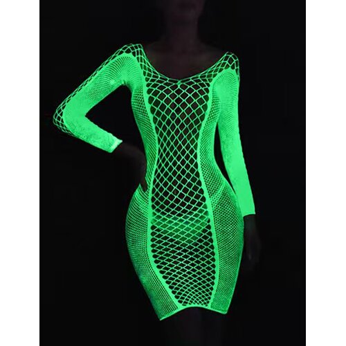 Ohyeah 2026 OBLEKICA Ohyeah H3654 White Glow In The Dark - bela mreža, ki se sveti v temi, kratka obleka Cene
