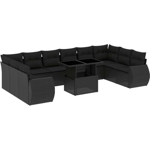  11-dijelni set vrtnih sofa od poliratana s jastucima crni Slike