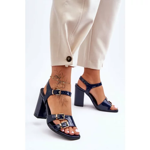 Kesi Lacquered heel sandal S.Barski 80-3 dark blue