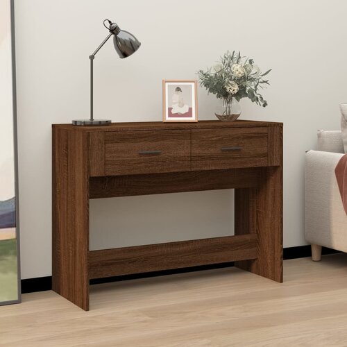 VidaXL Konzolna mizica rjav hrast 100x39x75 cm inženirski les Slike