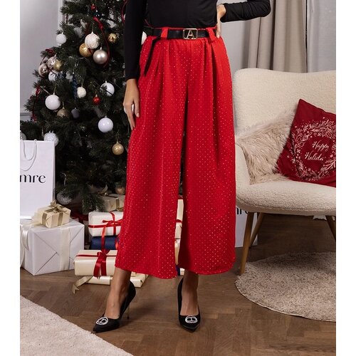UR/CEO Red loose trousers with rhinestone embellishments Hira Cene