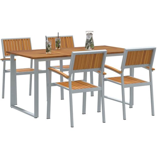  Vrtni set za objed 5 kom. Siva Čvrsto drvo akacije 160 x 80 x 75 cm Slike