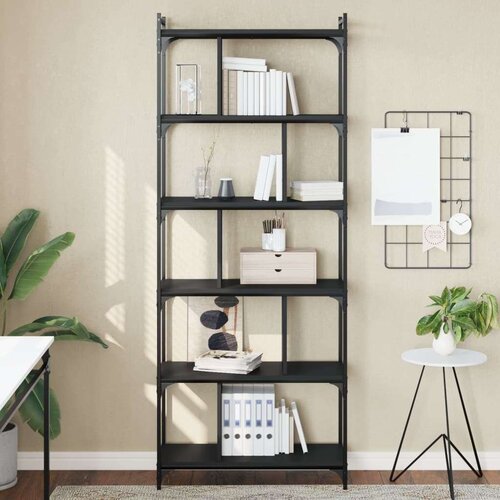  Regal za knjige sa 6 razina crni 76x32x192 cm konstruirano drvo Slike