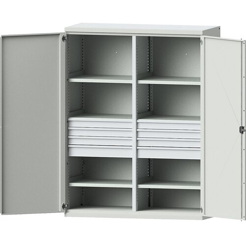 eurokraft pro Omara za težka bremena JUMBO, iz jeklene pločevine, 6 polic, predali višine 6 x 90 mm in 2 x 120 mm, svetlo siva/svetlo siva Cene