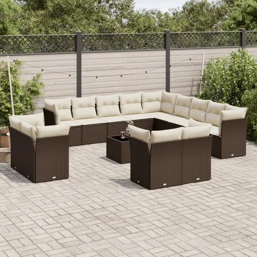 vidaXL 14 kosov Garden Sofa Set z blazinami Brown Poly Rattan