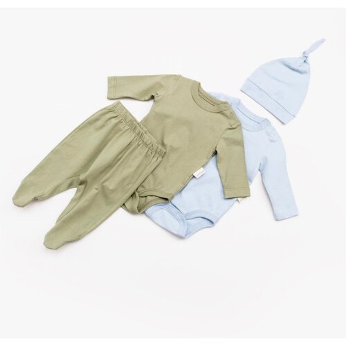 VAUVA Set 3 od pamuka za bebu: pantalone, bodi dugih rukava, kapa - Plava / 0-3 mes Cene