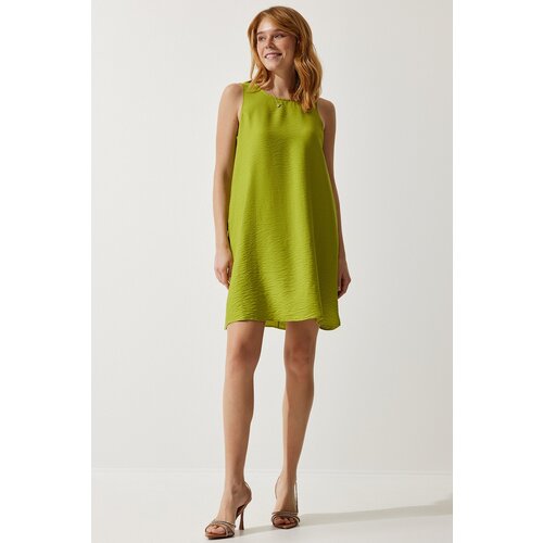 Women&amp;#039;s Peanut Green Sleeveless Linen Viscose A-Line Dress Slike