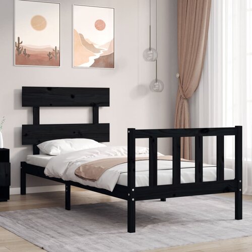VidaXL Okvir za krevet s uzglavljem crna 100x200 cm od masivnog drva Slike