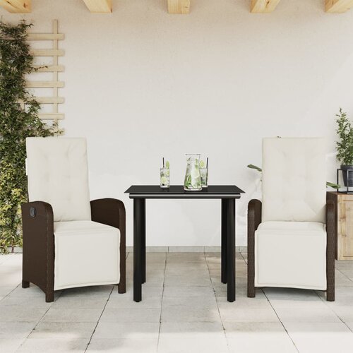 VidaXL 3-dijelni bistro set s jastucima smeđi od poliratana Slike