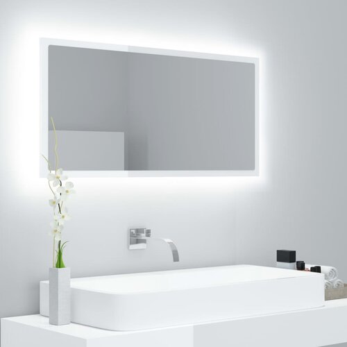 VidaXL LED kopalni&amp;scaron;ko ogledalo visok sijaj belo 90x8,5x37 cm Slike