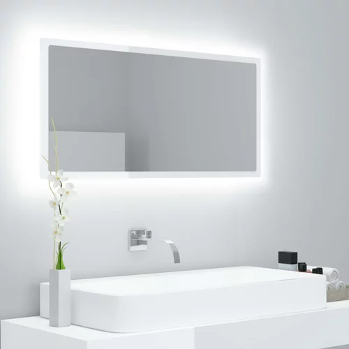 vidaXL LED kopalniško ogledalo visok sijaj belo 90x8,5x37 cm