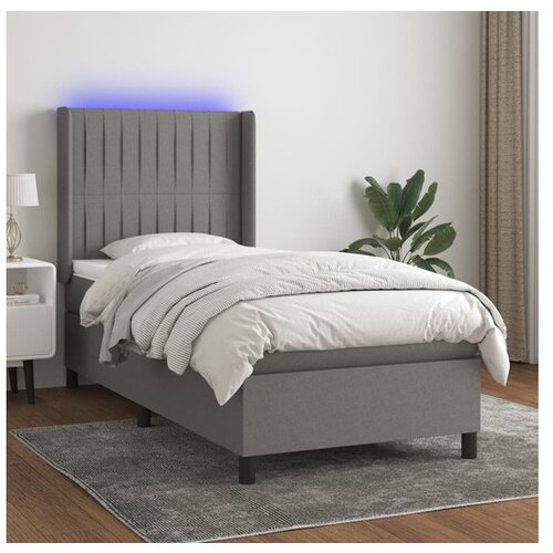  Box spring postelja z vzmetnico LED temno siva 100x200 cm blago Cene